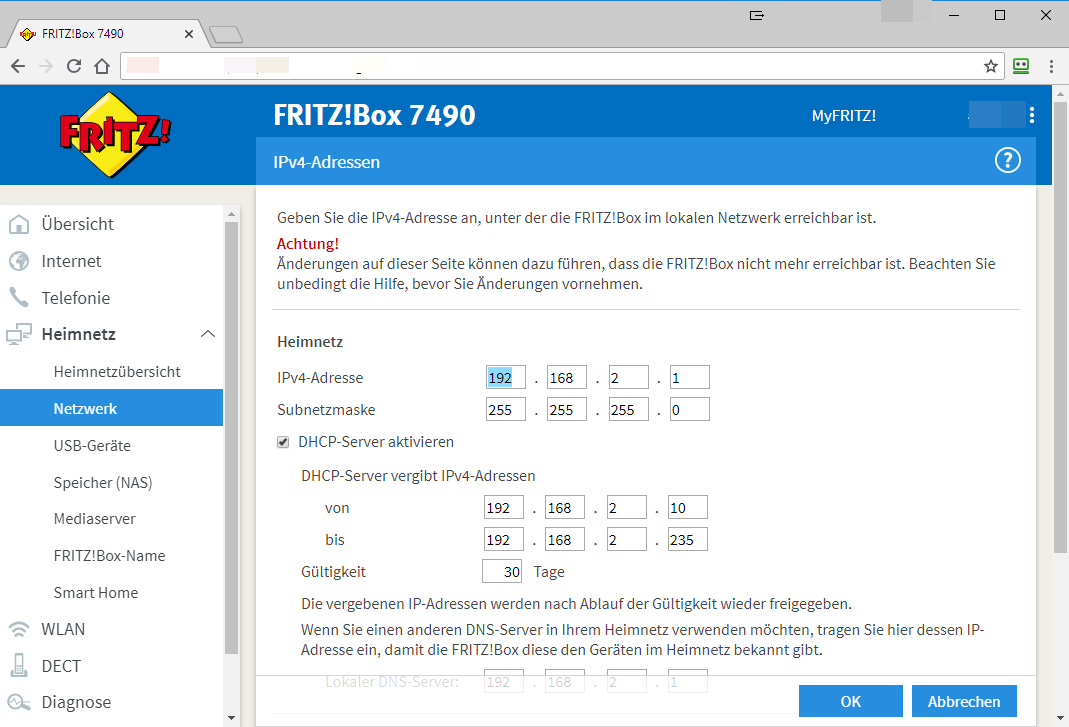 Here you can see the IP range of your FRITZ!Box